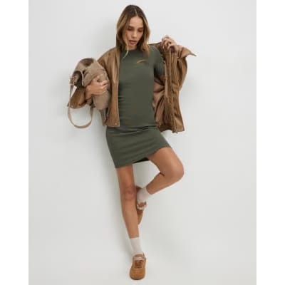 Khaki Mini T-Shirt Dress