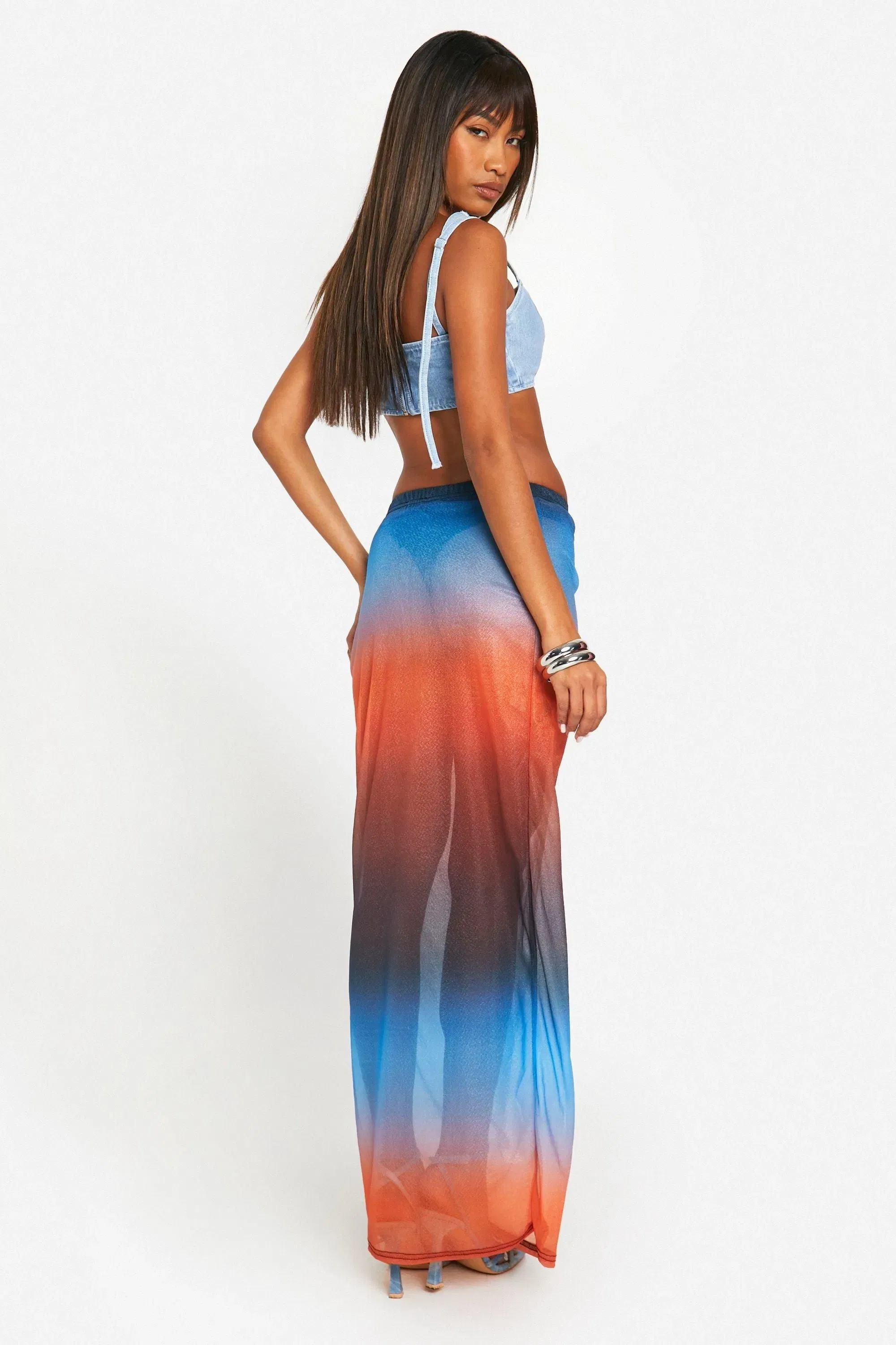 Ombre Mesh Maxi Skirt