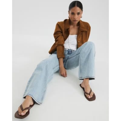 Petite Blue High Rise Relaxed Straight Jeans