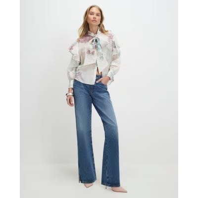 Cream Floral Pussybow Blouse
