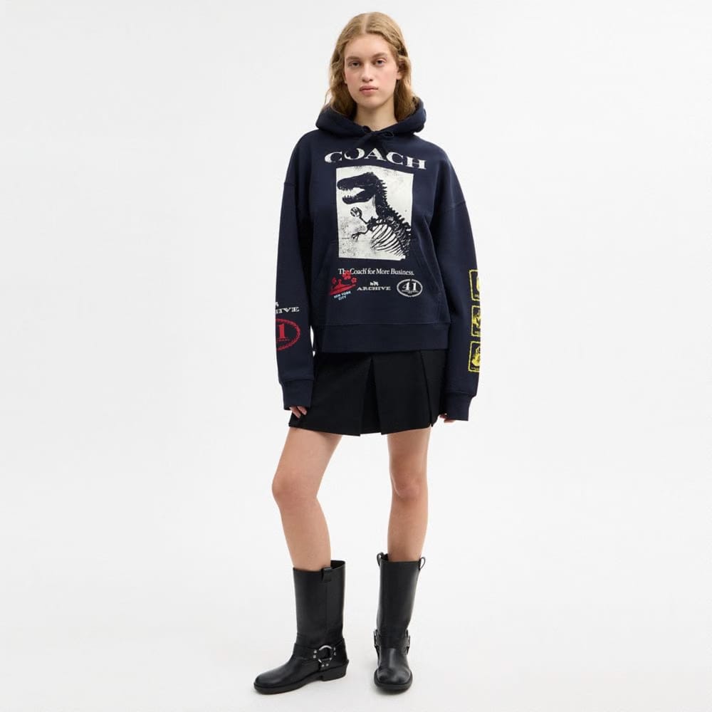 Dinosaur Collage Relaxed Hoodie In Organic Cotton