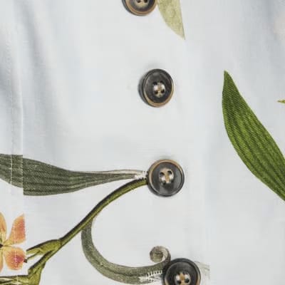 Blue Linen Blend Floral Longline Waistcoat