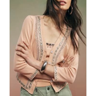 Orange Year Zero Embellished Trim Cardigan