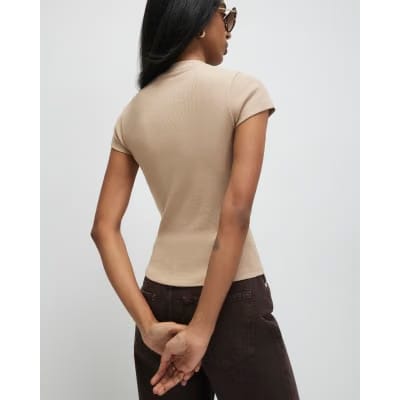 Beige Fitted Rib T-Shirt