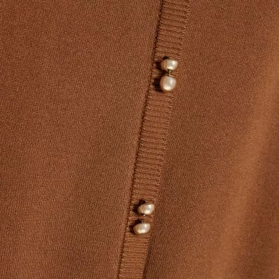 Brown V Neck Button Jumper