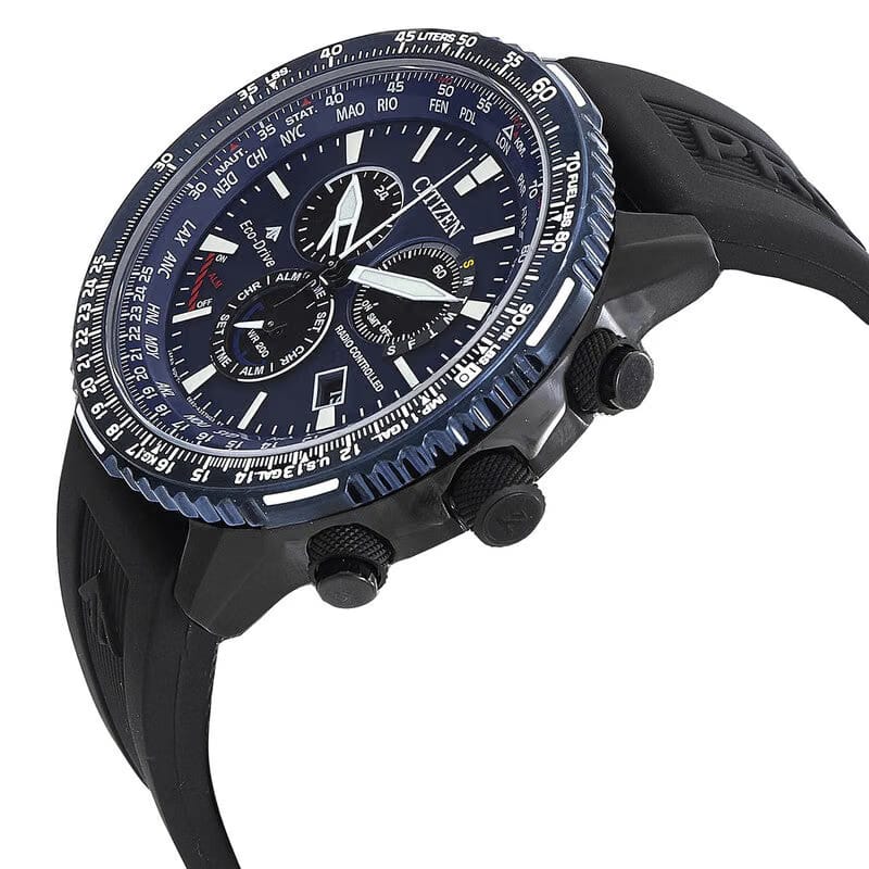 Citizen Promaster Air A-T Perpetual Alarm World Time Chronograph Gmt Blue Dial Mens Watch