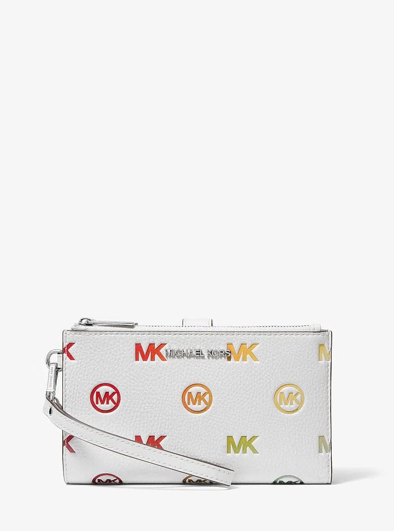 Michael Kors Jet Set Travel Rainbow Logo Embossed Wristlet Optic White