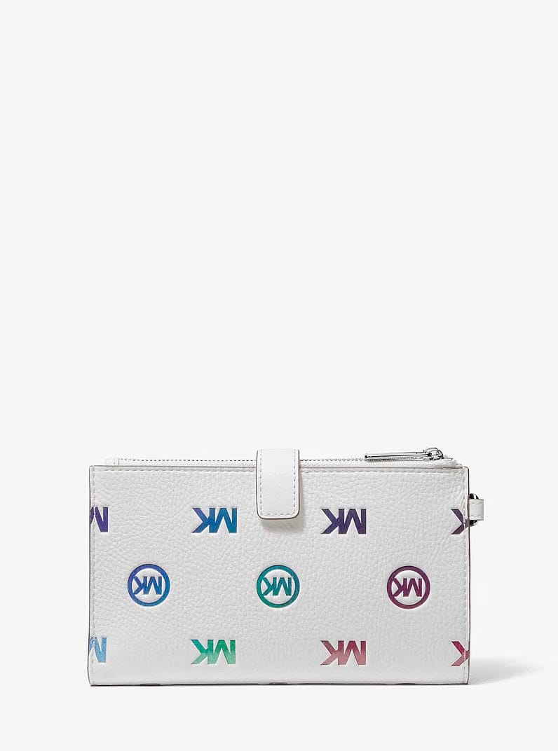 Michael Kors Jet Set Travel Rainbow Logo Embossed Wristlet Optic White