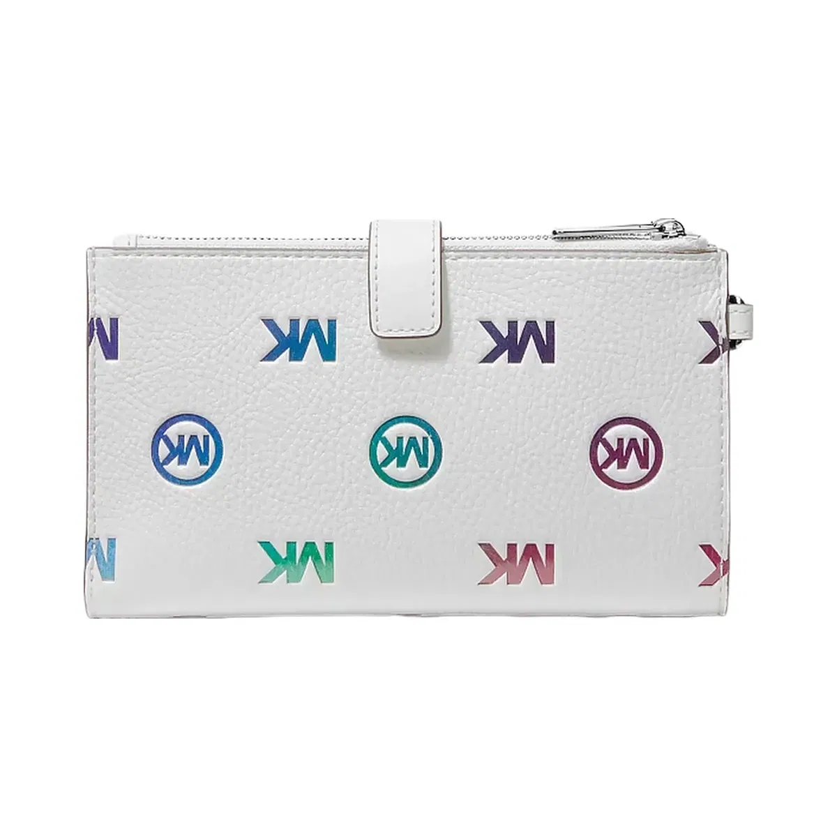 Michael Kors Jet Set Travel Rainbow Logo Embossed Wristlet Optic White