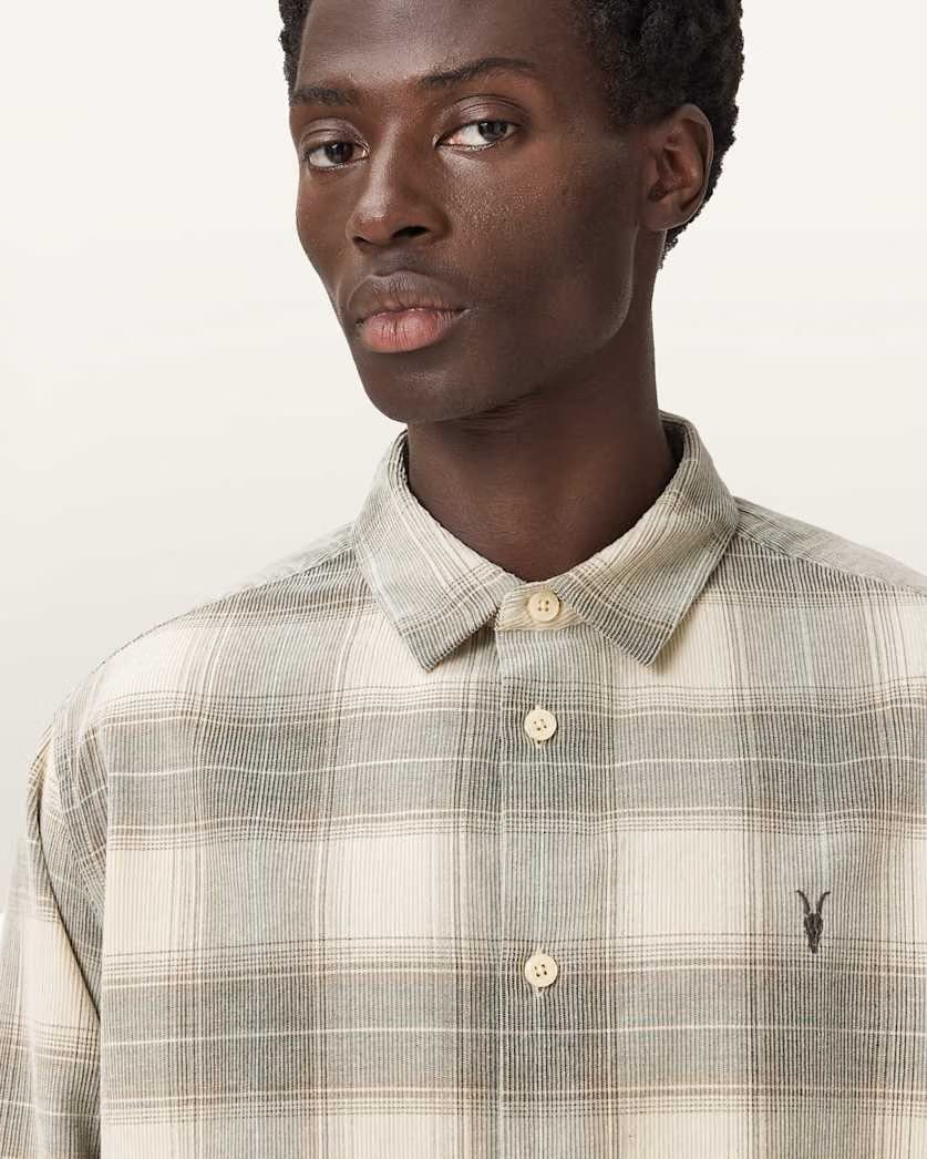 AllSaints Yuki Ramskull Check Shirt Sandshell Taupe