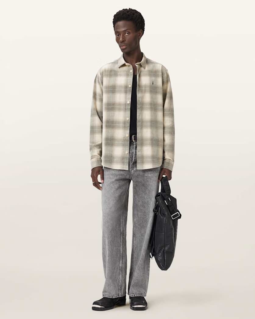 AllSaints Yuki Ramskull Check Shirt Sandshell Taupe