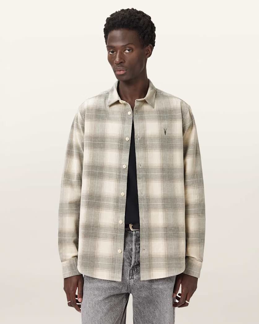 AllSaints Yuki Ramskull Check Shirt Sandshell Taupe