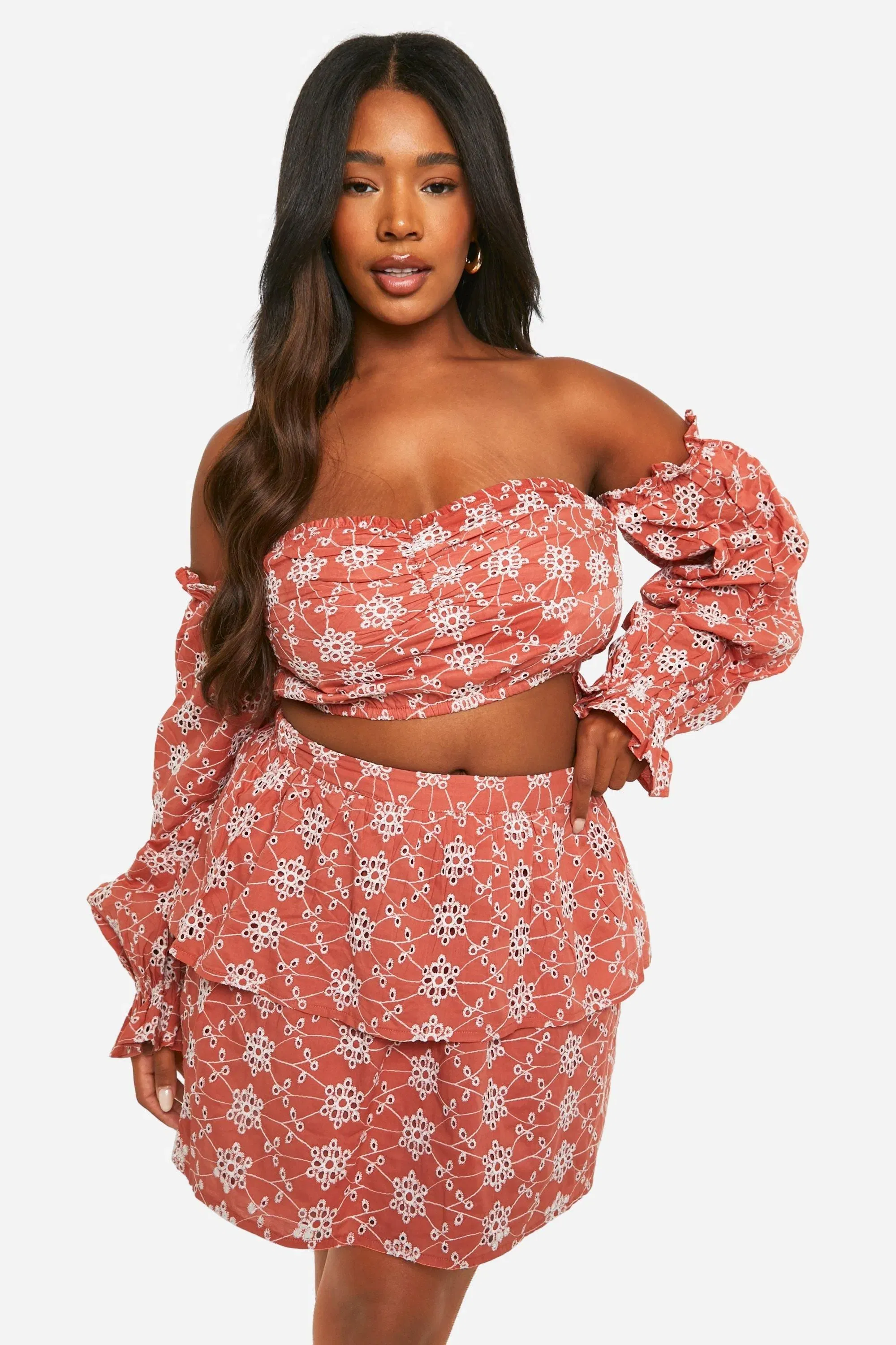 Plus Broderie Tiered Frill Mini Skirt