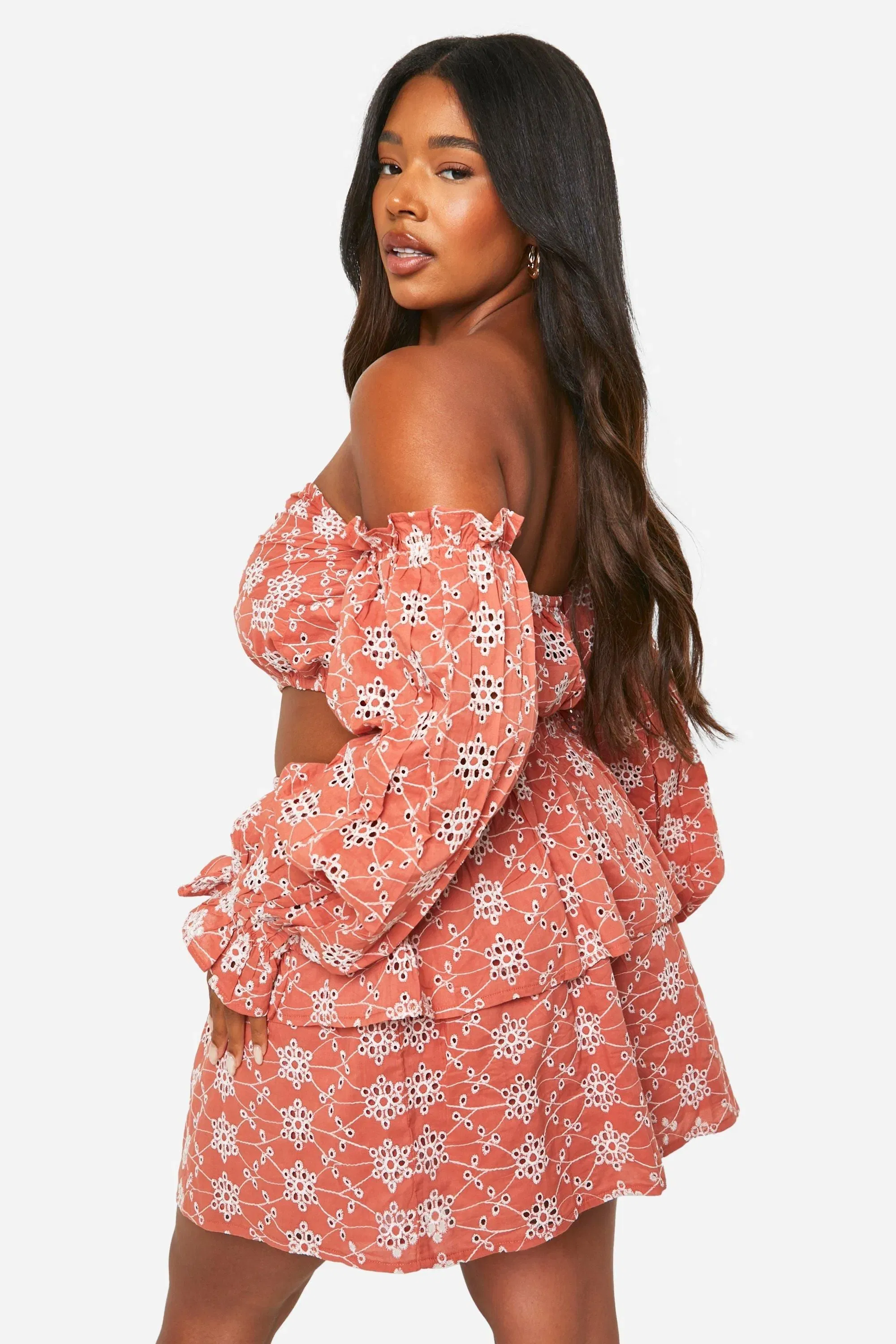 Plus Broderie Tiered Frill Mini Skirt