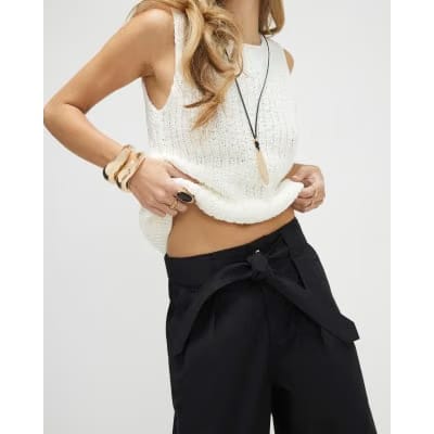 Black Belted Wide Leg Trousers