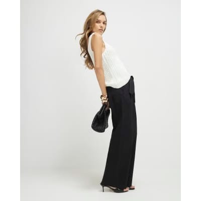 Black Belted Wide Leg Trousers