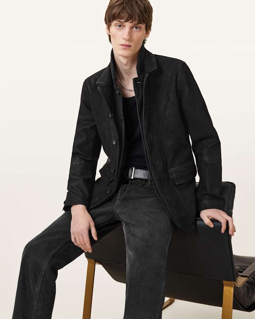 AllSaints Survey Double Layered Waxed Suede Blazer Black