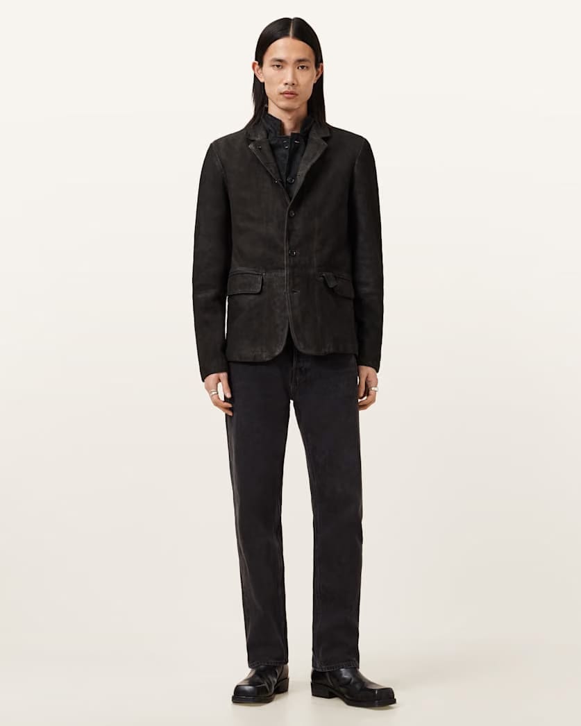 AllSaints Survey Double Layered Waxed Suede Blazer Black