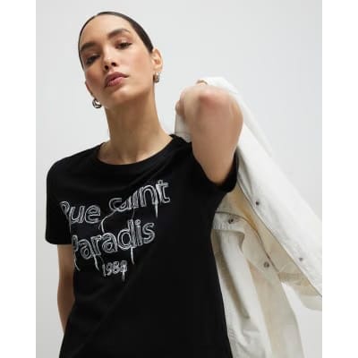 Black Short Sleeve Rue Saint Paradis T-shirt