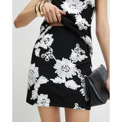 Black Floral Cornelli Mini Skirt