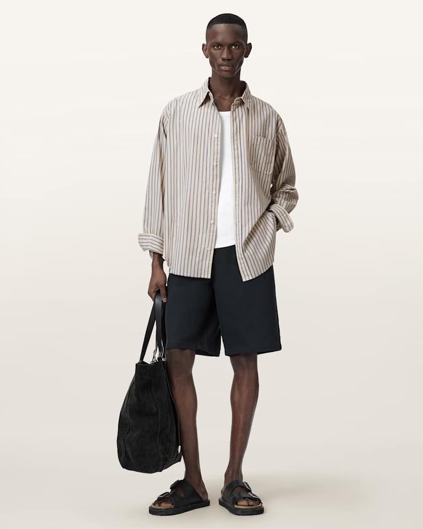 AllSaints Roma Oversized Long Sleeve Striped Shirt Sherbert Yellow