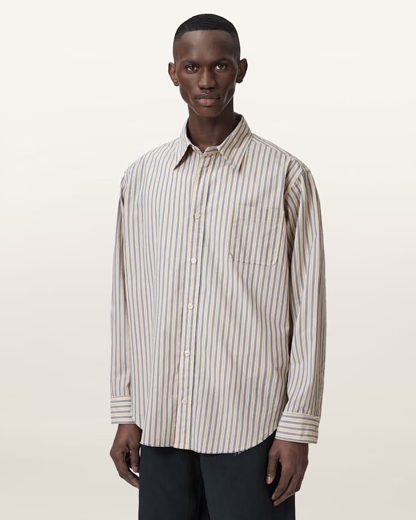 AllSaints Roma Oversized Long Sleeve Striped Shirt Sherbert Yellow