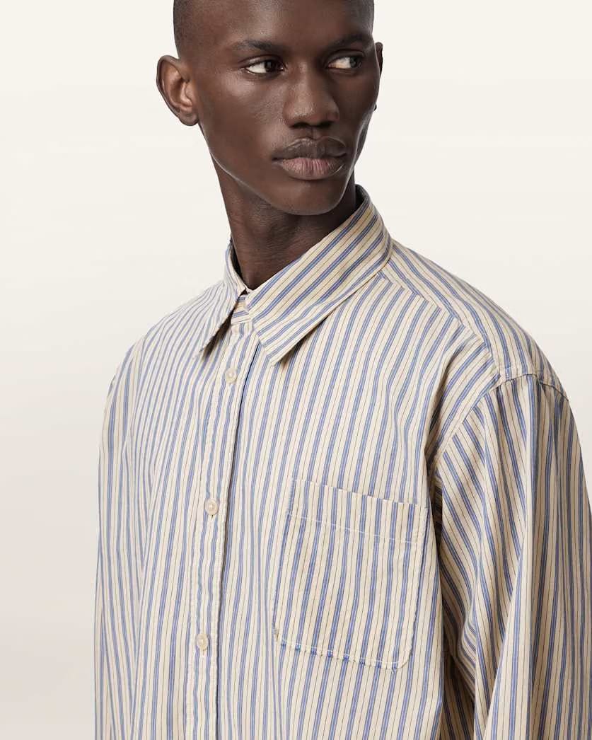 AllSaints Roma Oversized Long Sleeve Striped Shirt Sherbert Yellow