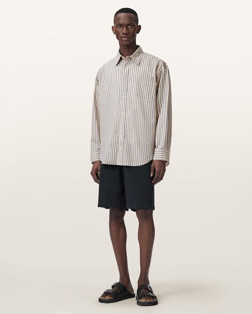 AllSaints Roma Oversized Long Sleeve Striped Shirt Sherbert Yellow