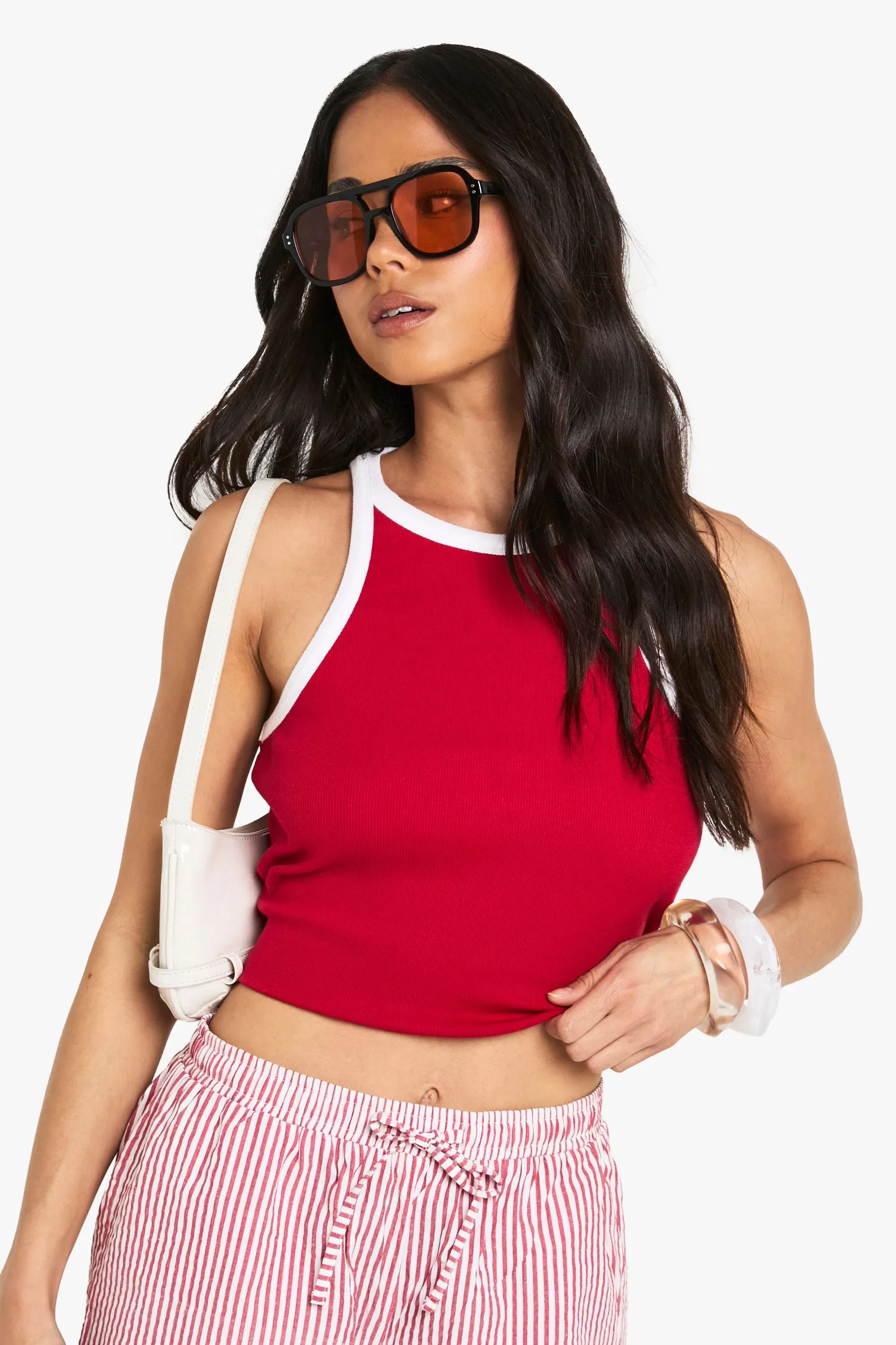 Rib Contrast Binding Racer Neck Vest Top