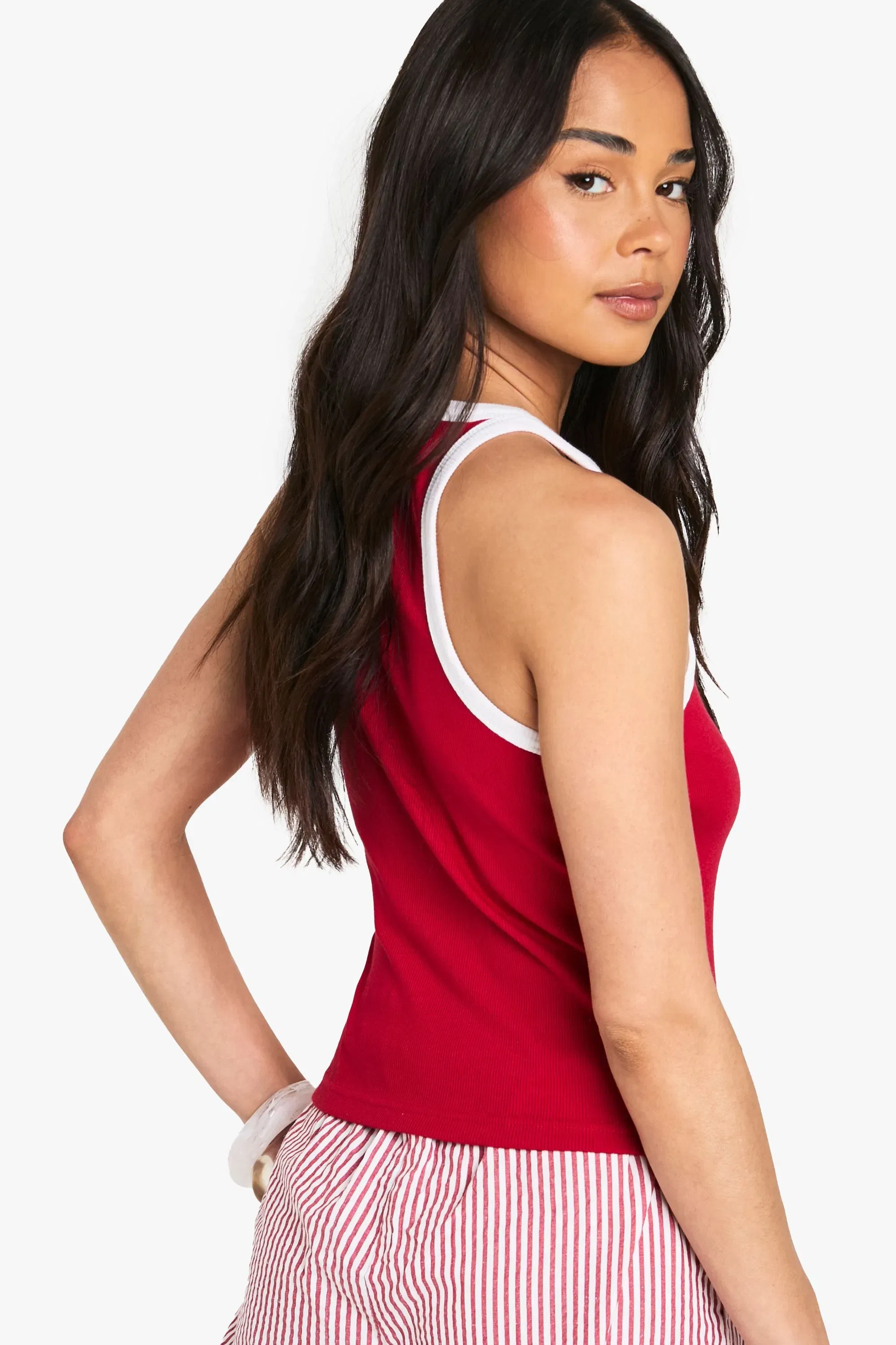 Rib Contrast Binding Racer Neck Vest Top