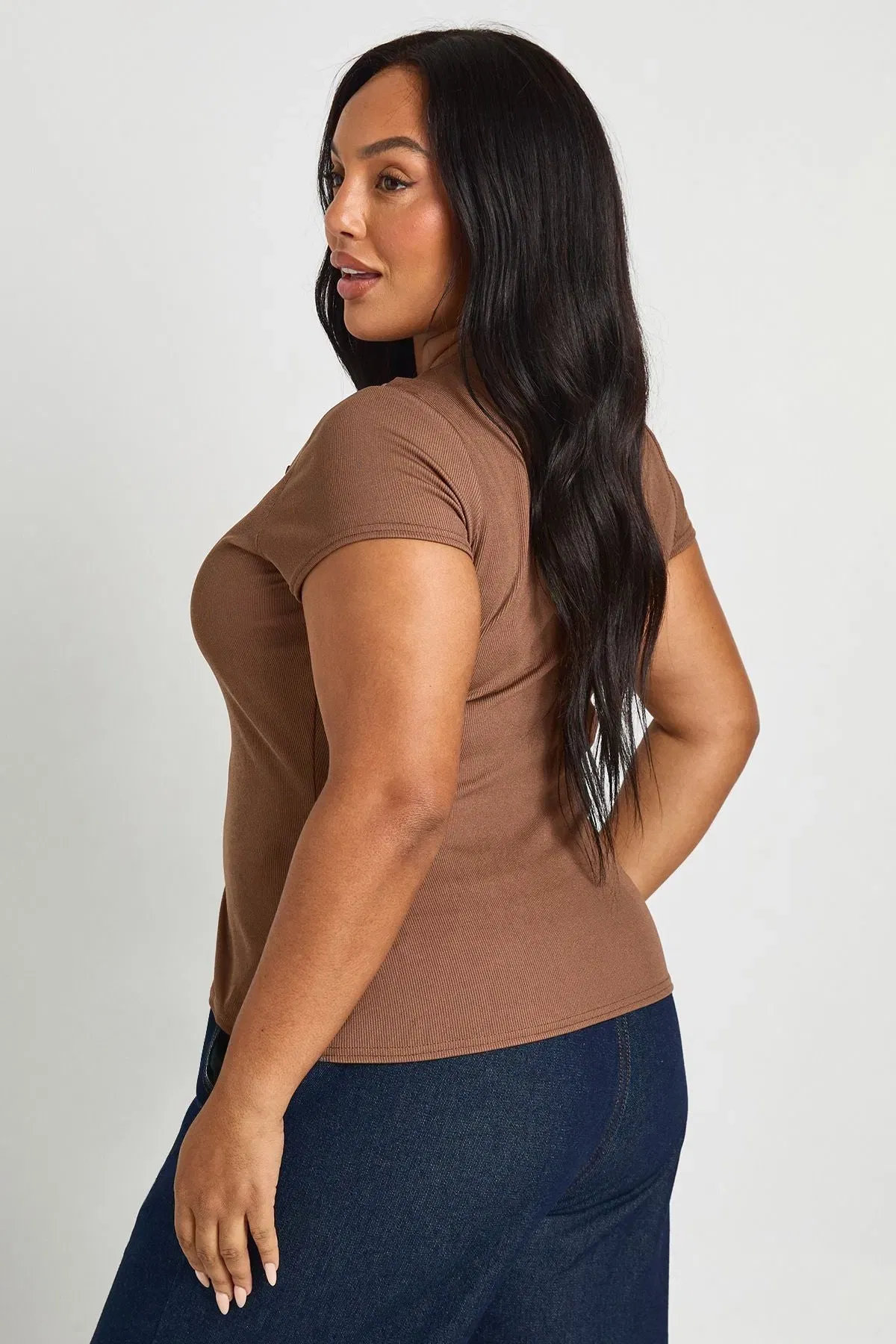 Plus Asymmetric Button Down Cap Sleeve Top