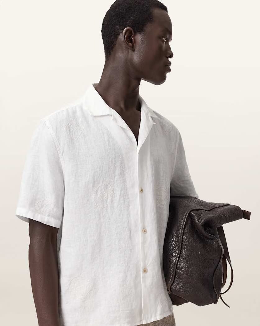 AllSaints Sepal Short Sleeve Boxy Linen Shirt White