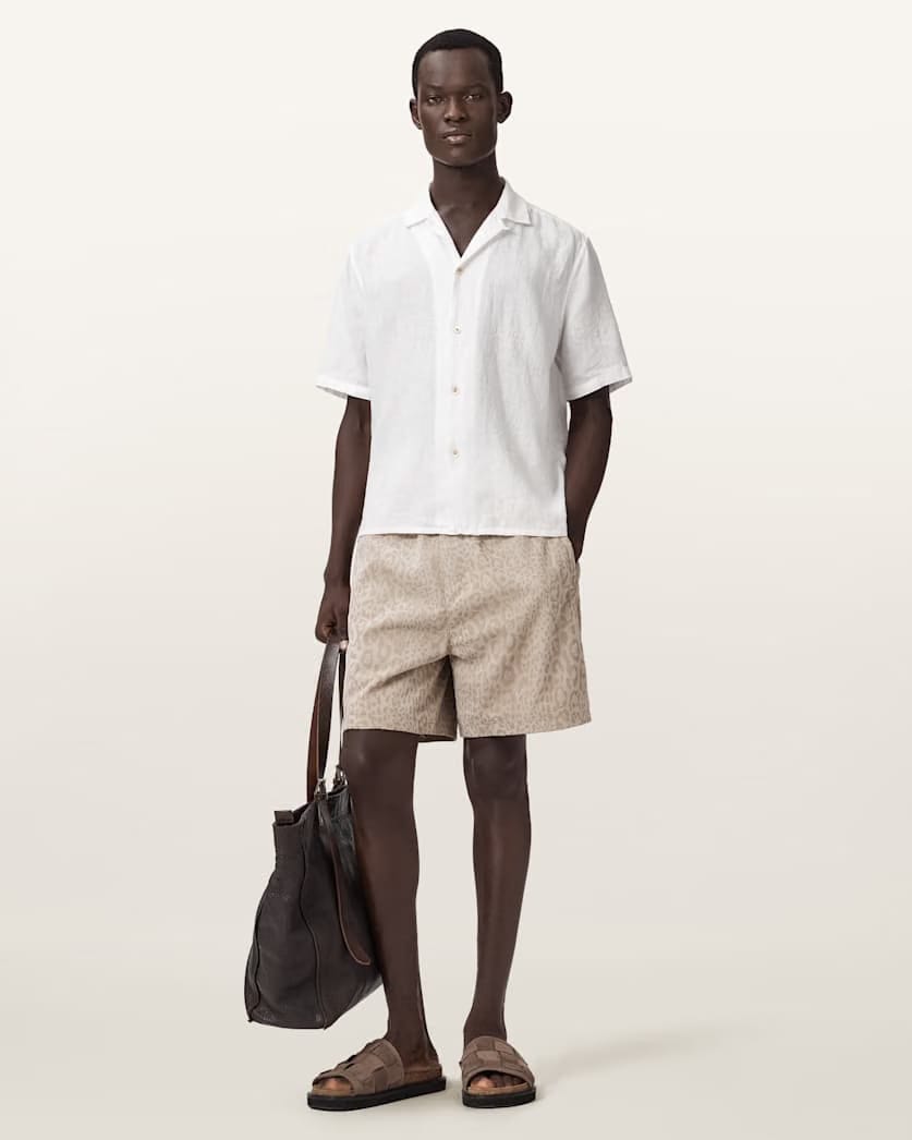 AllSaints Sepal Short Sleeve Boxy Linen Shirt White