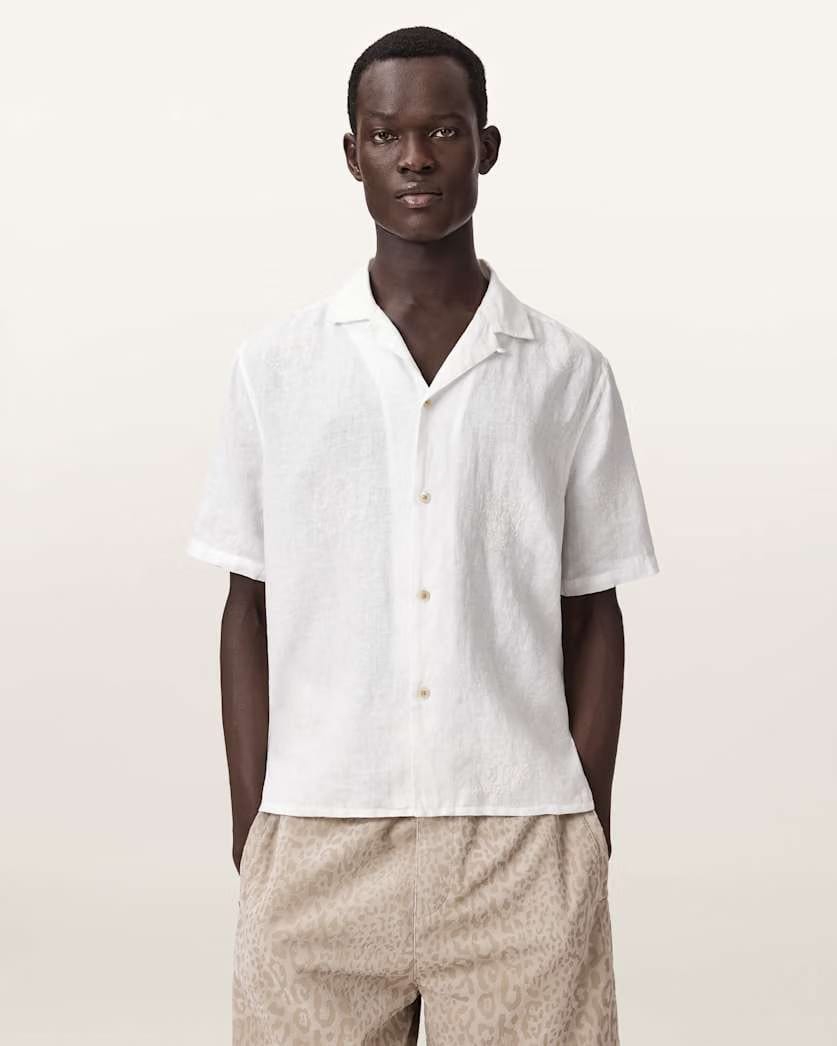 AllSaints Sepal Short Sleeve Boxy Linen Shirt White