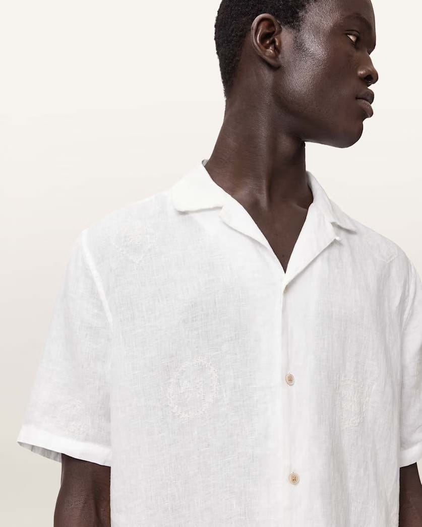 AllSaints Sepal Short Sleeve Boxy Linen Shirt White