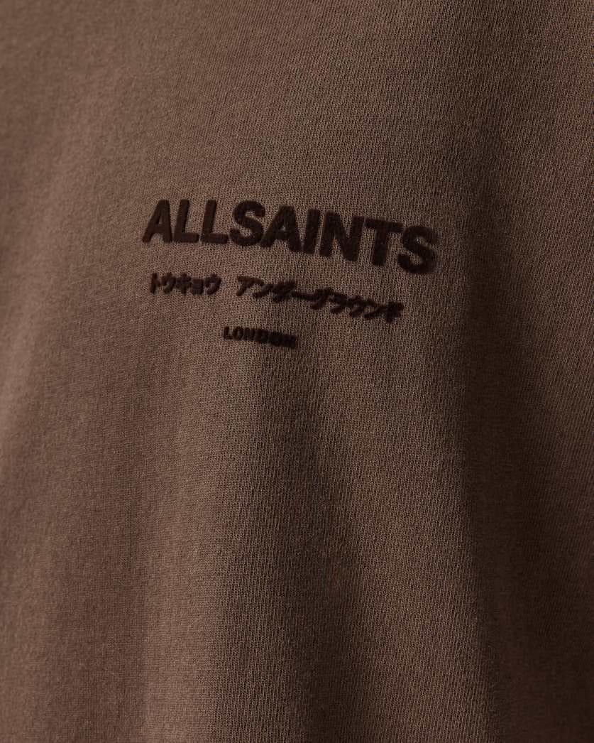 AllSaints Xander Flocked Logo Oversized T Shirt Coastline Blue