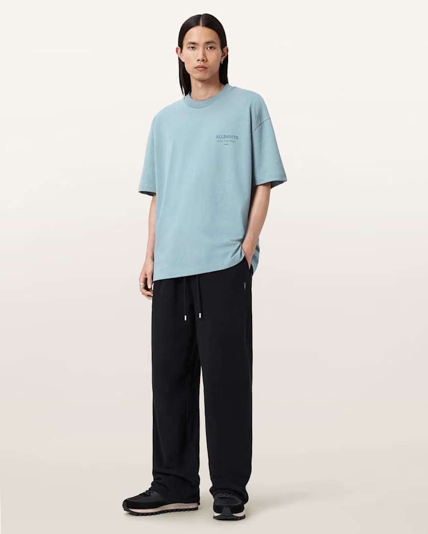 AllSaints Xander Flocked Logo Oversized T Shirt Coastline Blue