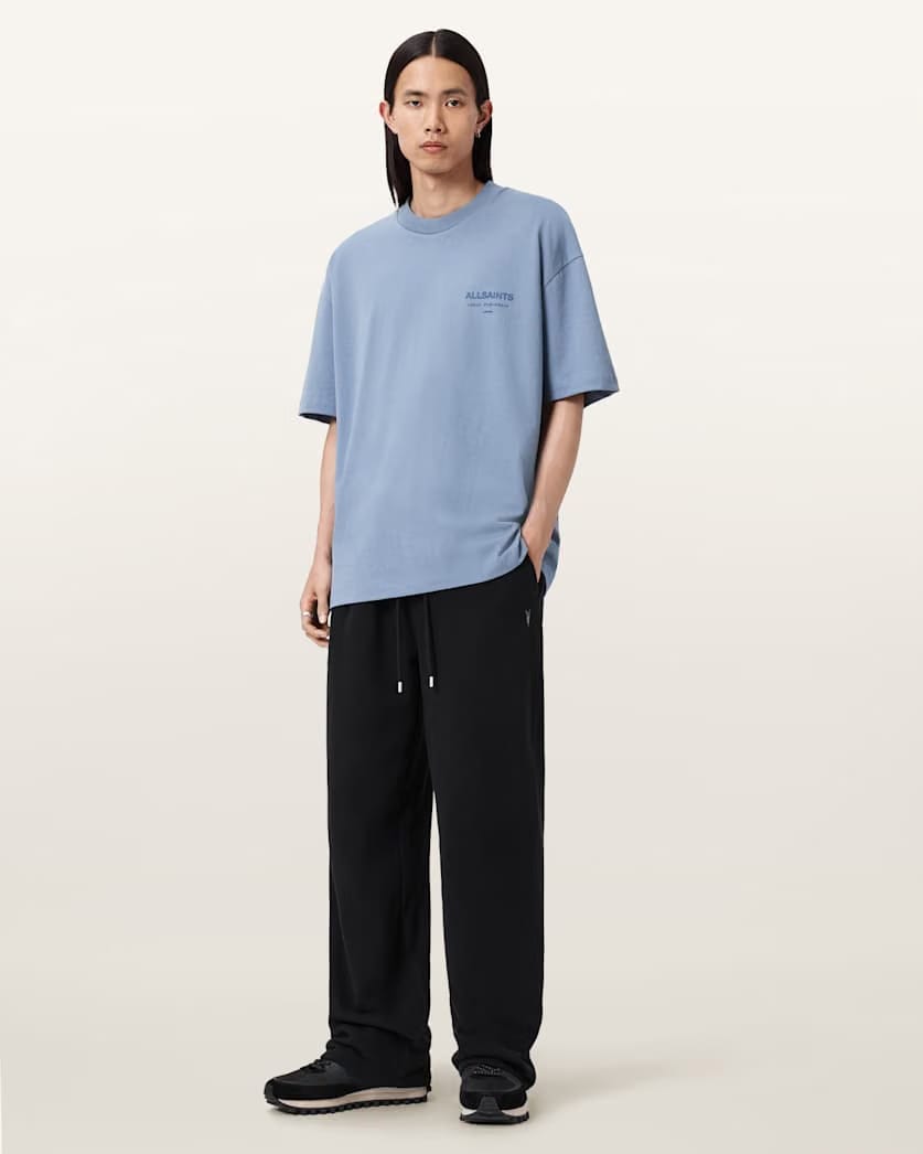 AllSaints Xander Flocked Logo Oversized T Shirt Coastline Blue