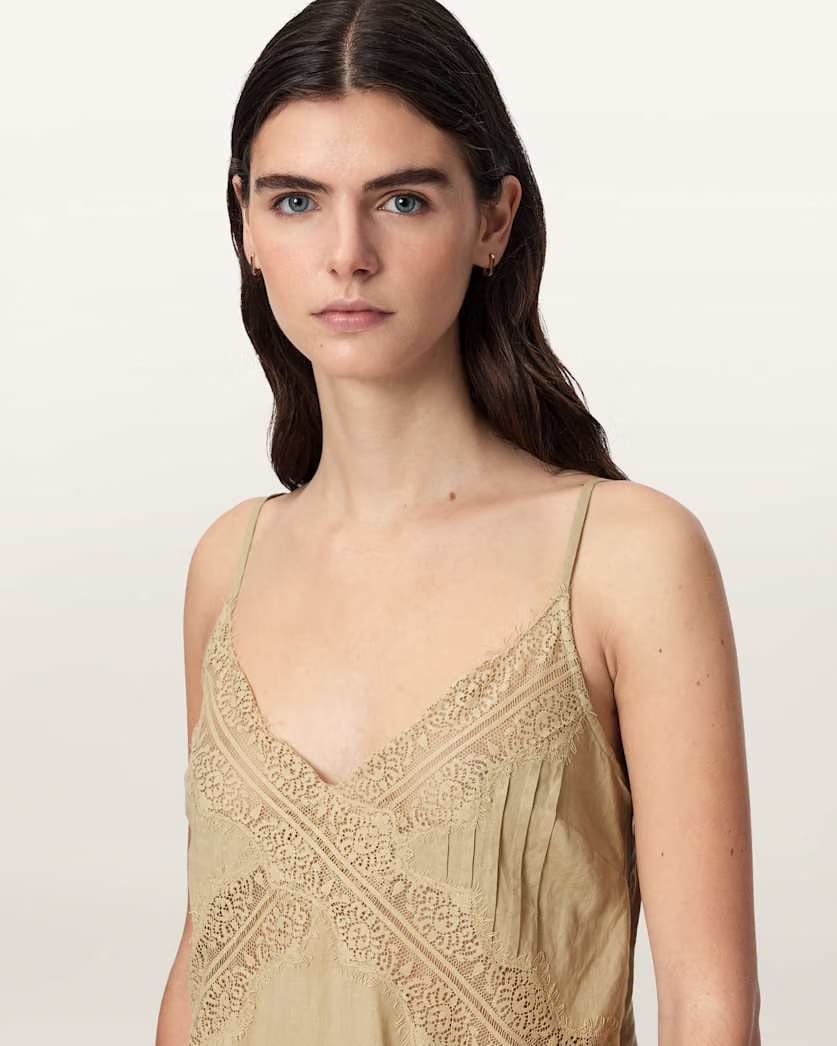 AllSaints Samia Linen Lace Midi Dress Women's Pinto Brown Women's