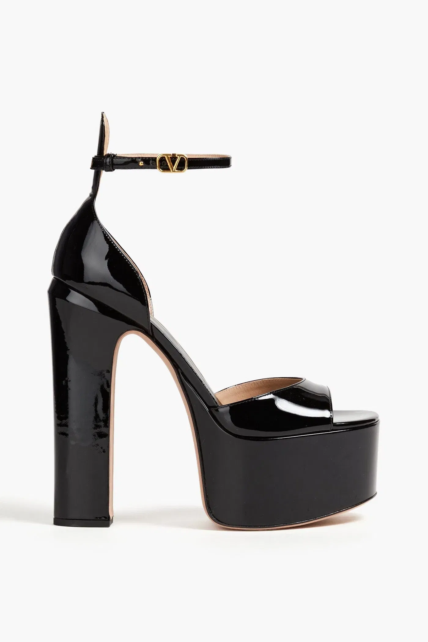 Valentino Garavani Tan-Go Patent-Leather Platform Sandals Black Women's