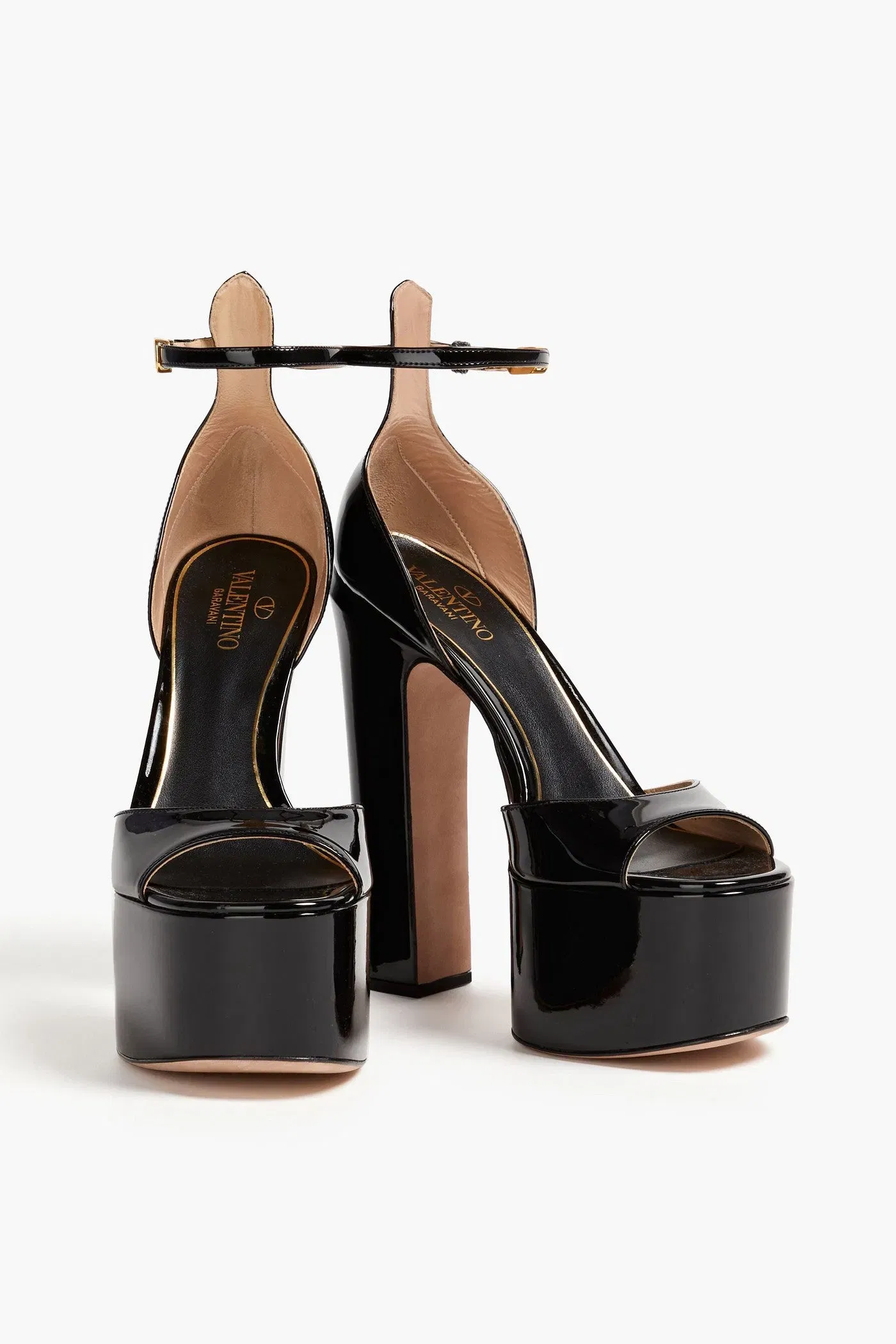 Valentino Garavani Tan-Go Patent-Leather Platform Sandals Black Women's