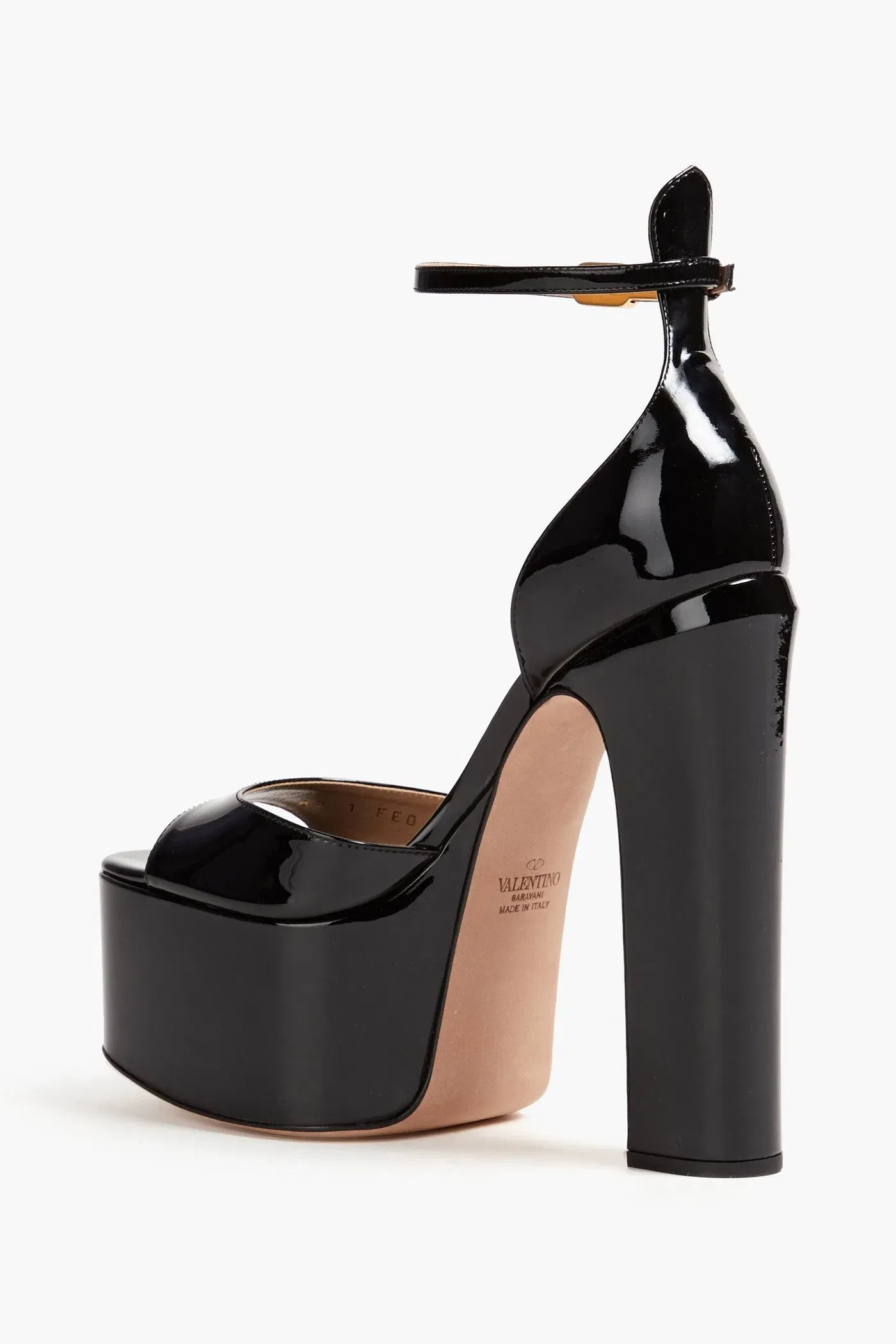 Valentino Garavani Tan-Go Patent-Leather Platform Sandals Black Women's