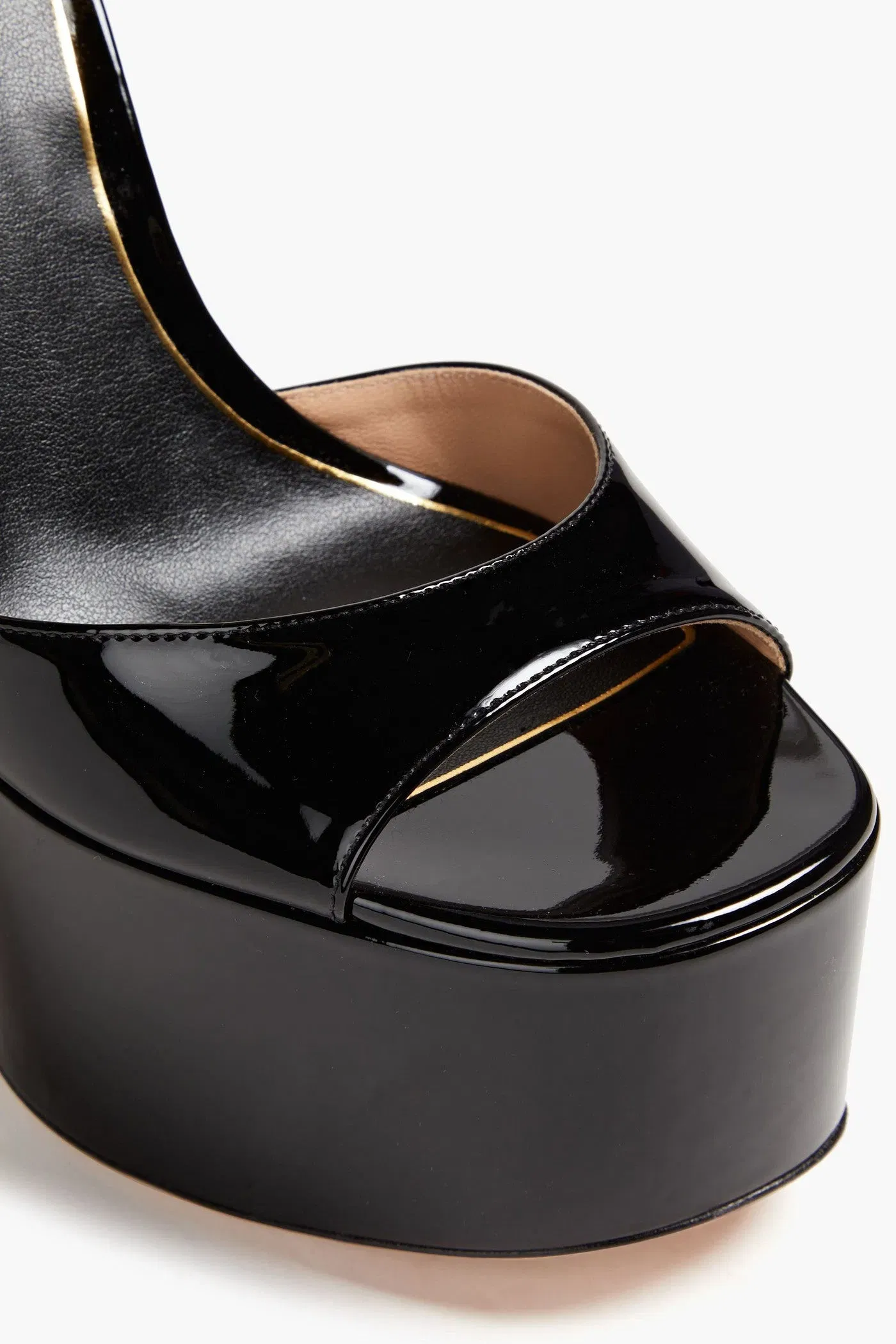 Valentino Garavani Tan-Go Patent-Leather Platform Sandals Black Women's