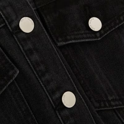 Black Denim Pleat Front Mini Dress