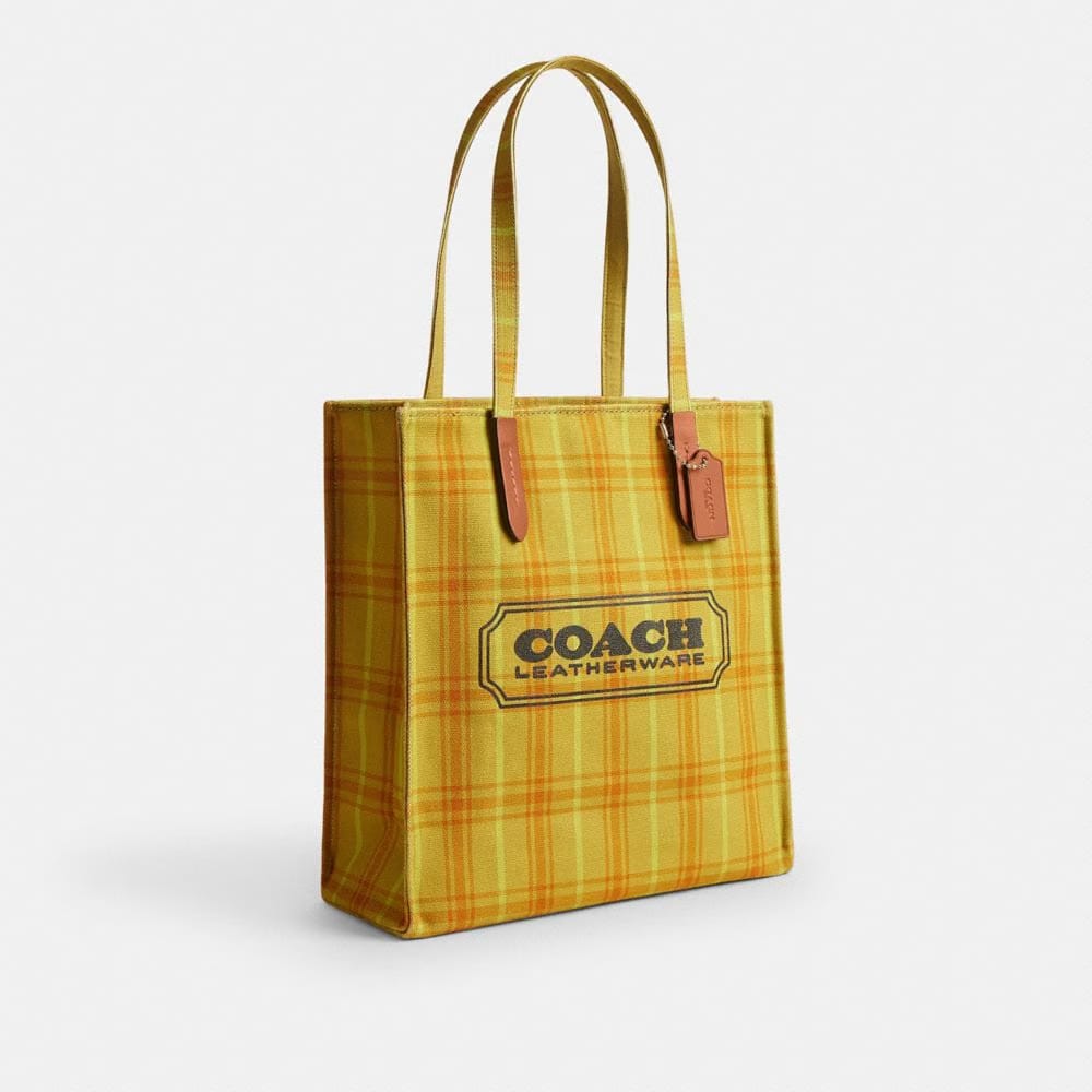 Canvas Tote Bag With Plaid Print