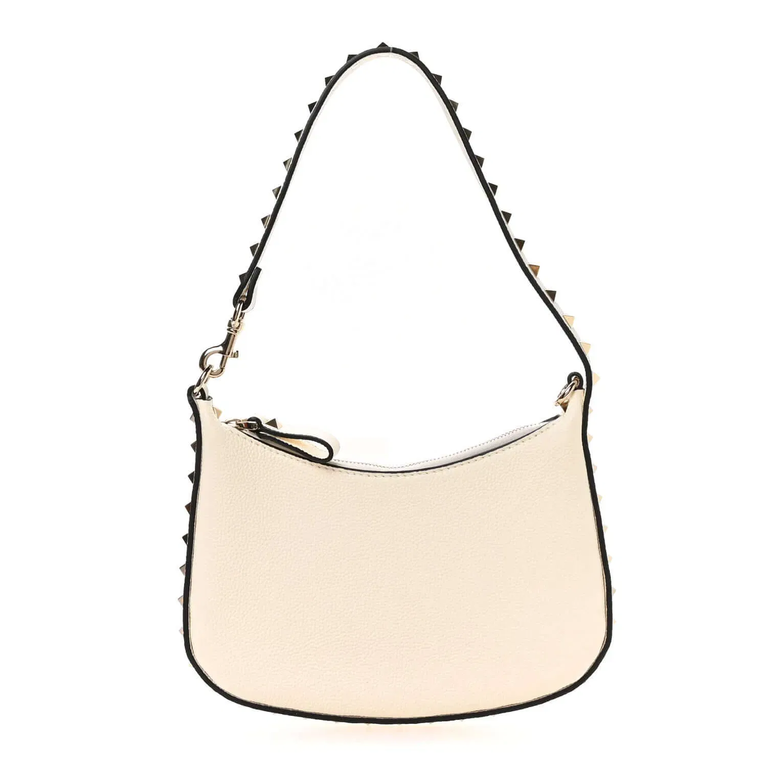 Grainy Calfskin Mini Rockstud Hobo Ivory