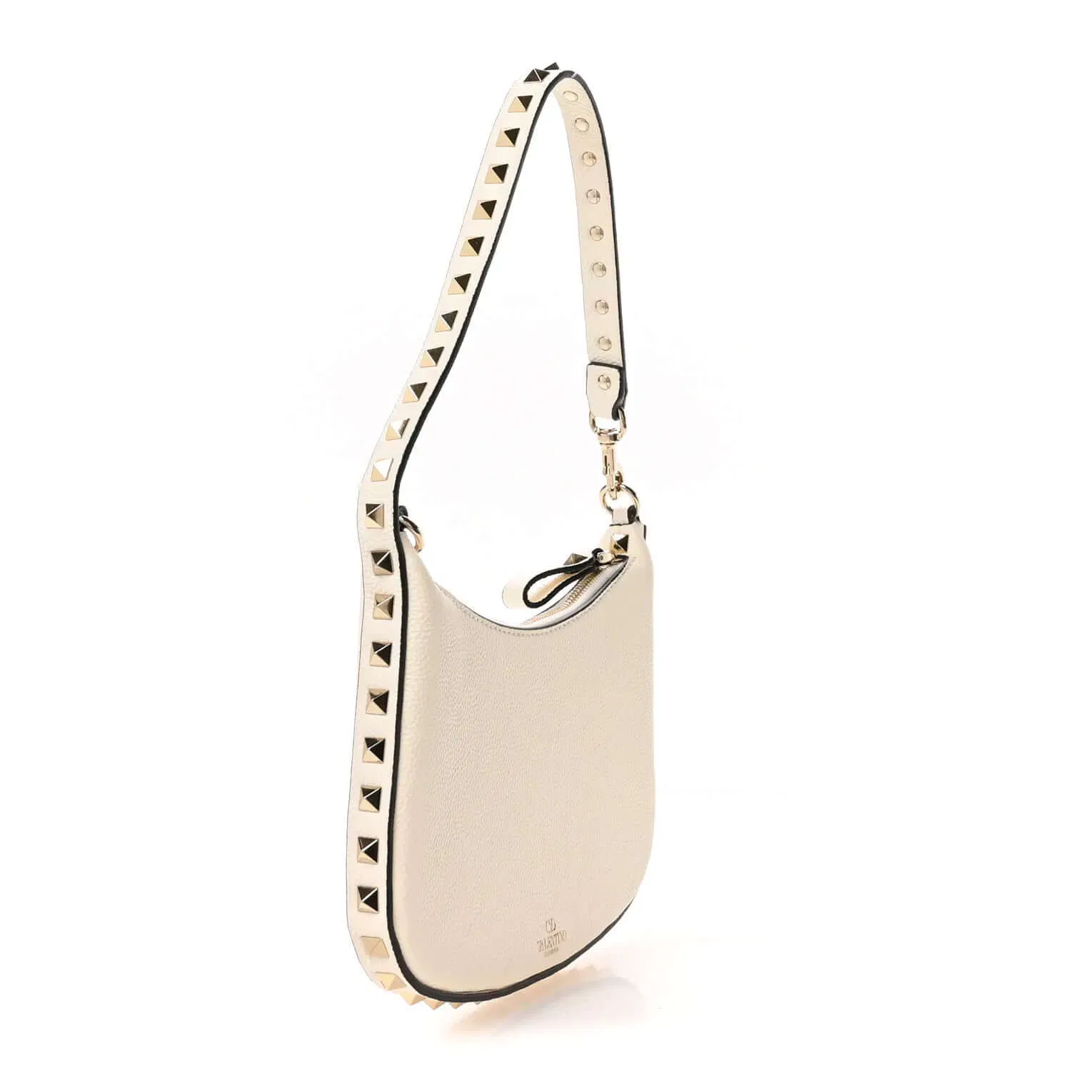 Grainy Calfskin Mini Rockstud Hobo Ivory