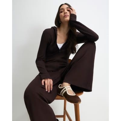 Brown Long Sleeve Premium Zip Through Hoodie