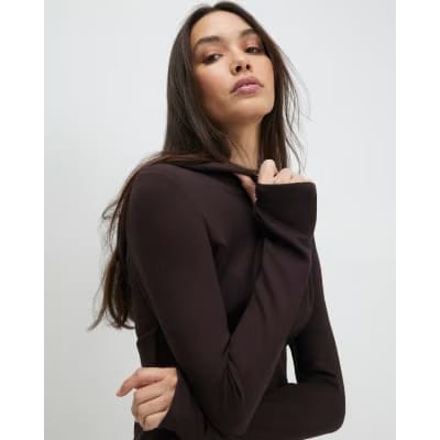 Brown Long Sleeve Premium Zip Through Hoodie