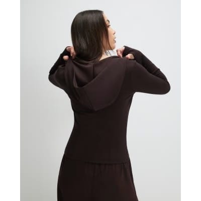 Brown Long Sleeve Premium Zip Through Hoodie